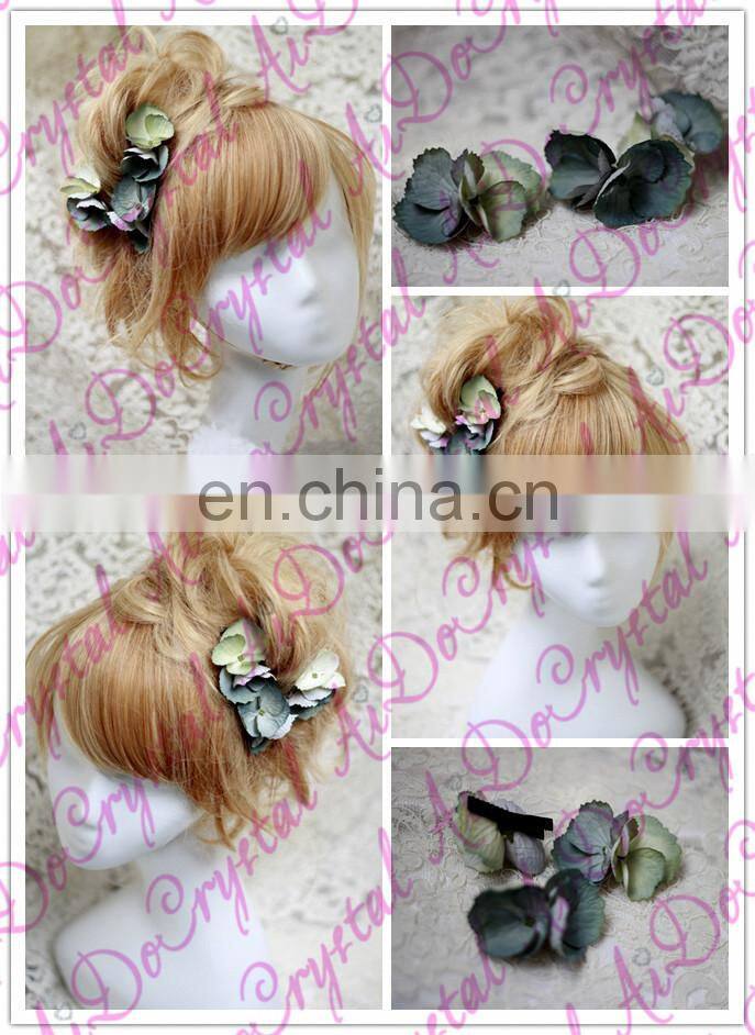 Aidocrystal Green flower hair pins, wedding flower for bridal hair clip,hair piece with pearls Set of 2 hair accessories