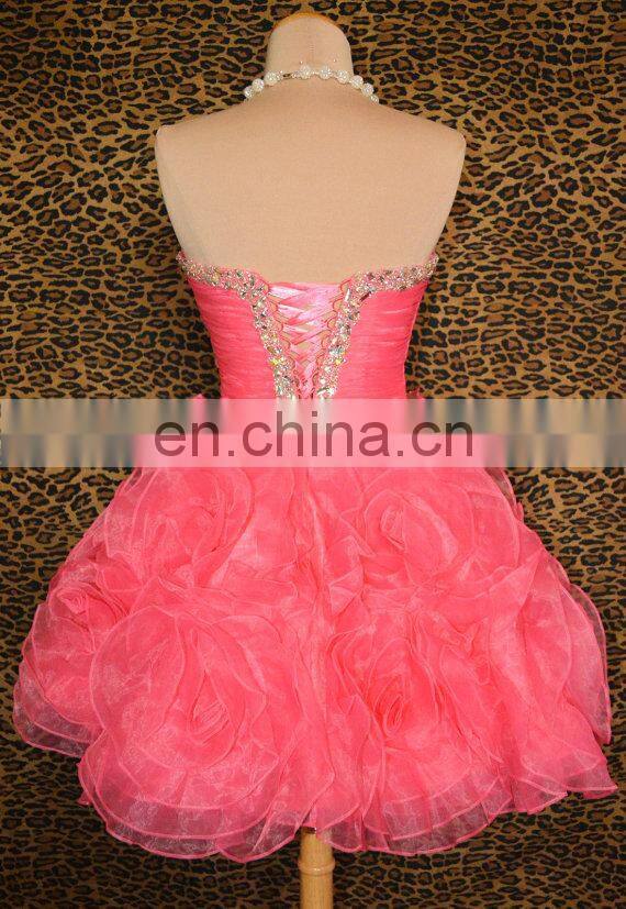 New Arrival Real Photo Sweetheart Organza Beaded Ruffles Ball Gown Short Mini Cocktail Dress