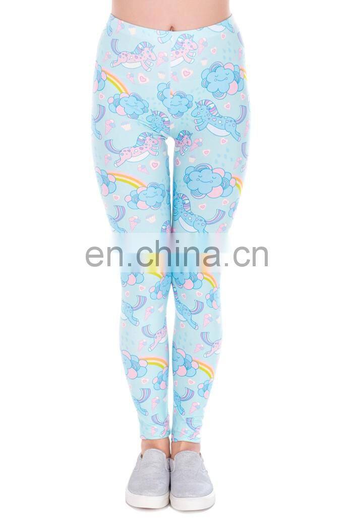 Unicorn clouds printed girls elastic workout stylish hot cheap pants jogging tight girl fabric fashion leggings for woman