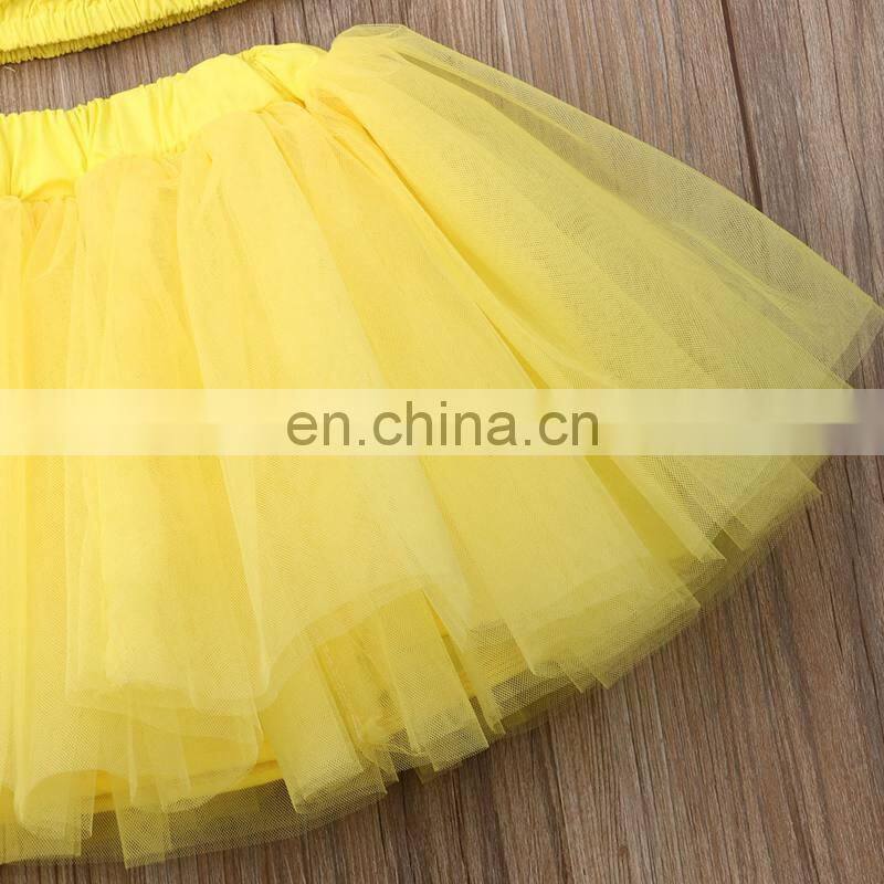 3Pcs Newborn Yellow Clothes Set Kid Baby Girl Outfit Off Shoulder Top+Tutu Tulle Skirt Set Summer Baby Clothing