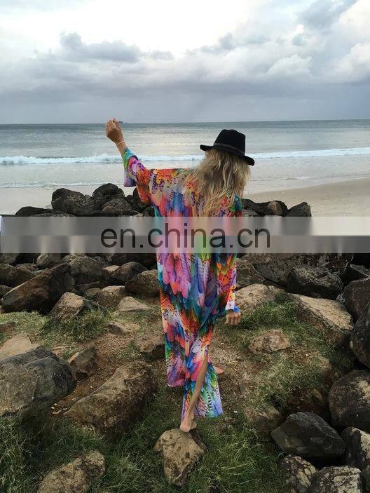 New Print Bohemian Long Chiffon Beach Dress Sarong Robe de Plage Kaftan Pus size Sexy Women Summer Dress Pareos Saida de Praia