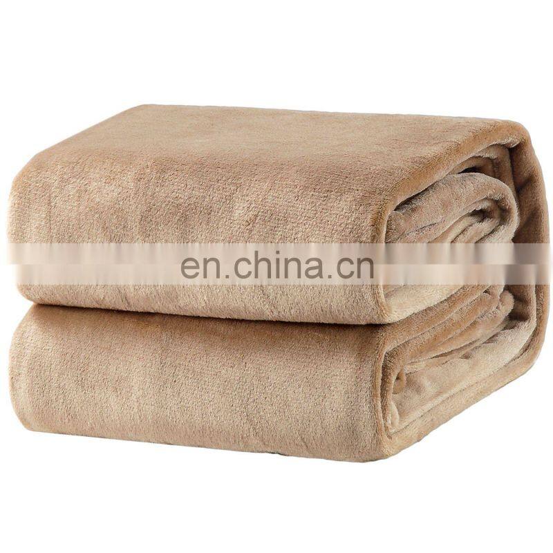 100%Polyester Solid Camel Color Plain Dyed Plush Fleece Throw Blanket in Bulk
