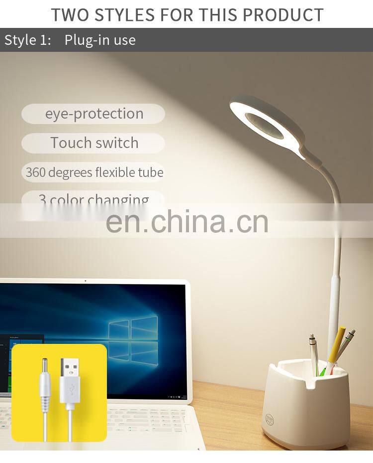 Bedroom led desk lamp with pen holder flexible usb table Touch dimmable multi-functional rechargeable bending table lamp led