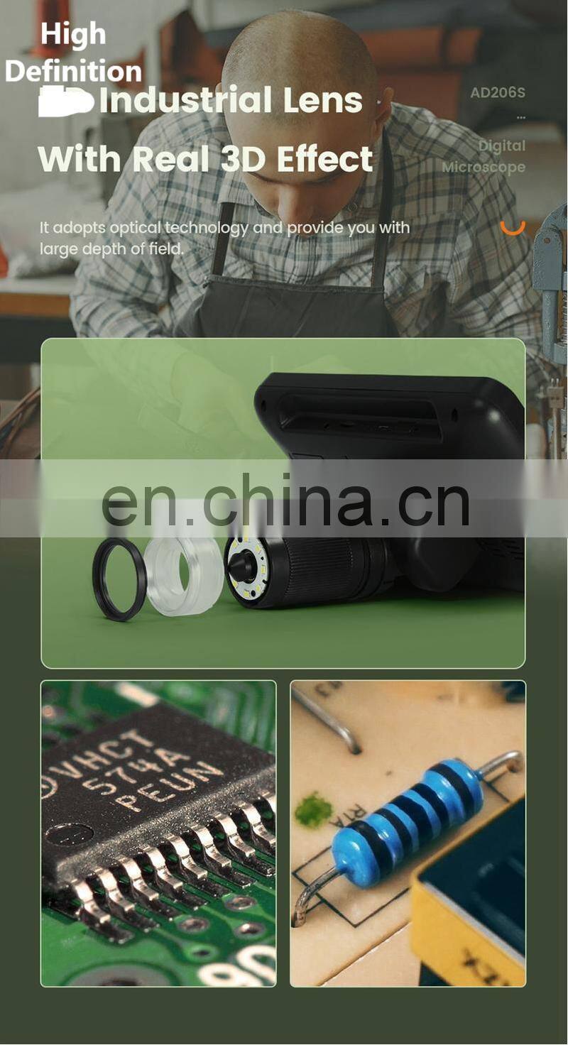 Andonstar AD206S 50X 2MP Industrial Digital Microscope with USB Endoscope Dual-Lens Display 7" Screen