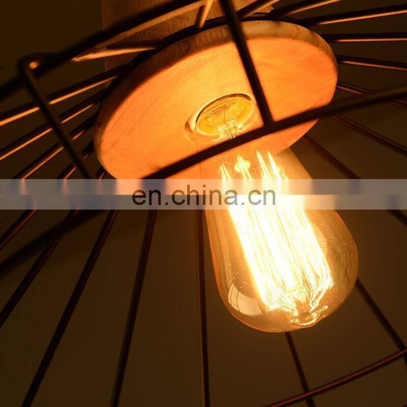 Hot sale wooden Base retro style Iron lampshade led ceiling chandeliers lighting ceiling Pendant light indoor lighting