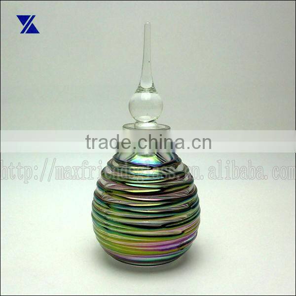 Fancy Threaded Art Glass Perfume Bottle With Clear Stopper