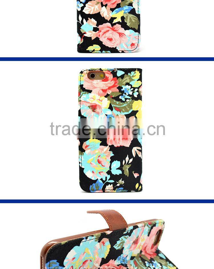 Printed Floral Jean Fabric For iphone6 Wallet Case