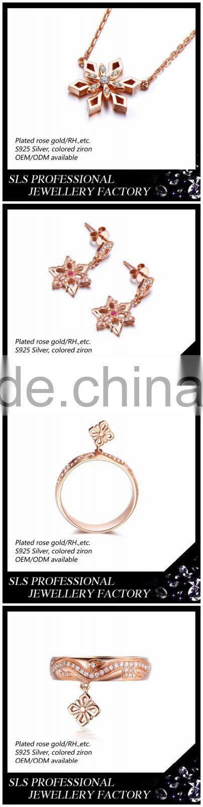 2015 Fashion italian style 925 stering silver rose gold plated beautiful jewelry set