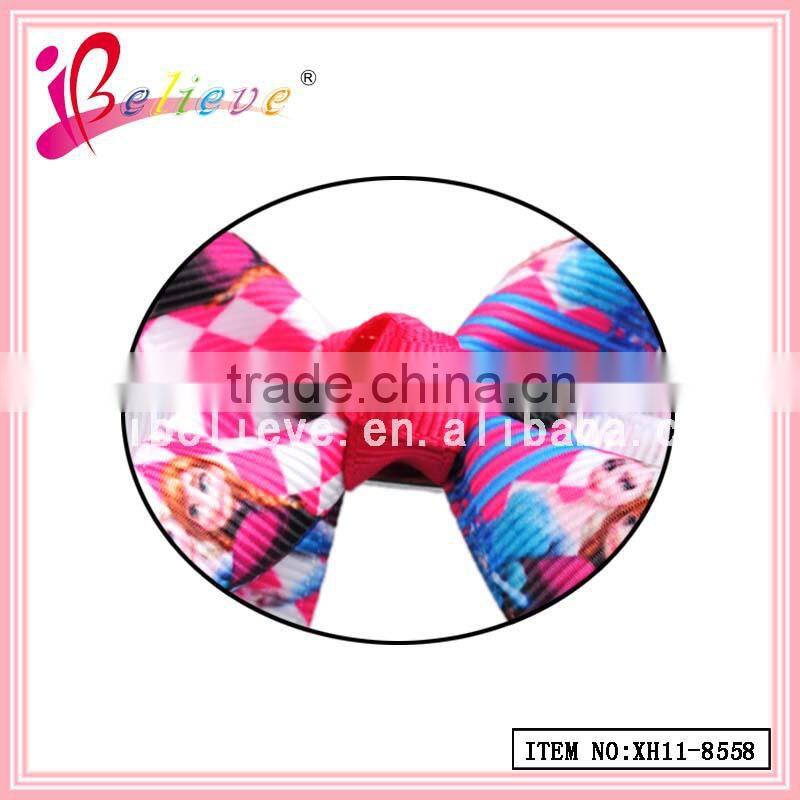 2015 Popular kids hair bow accessories,grosgrain ribbon hair bow,elsa & anna ribbon bow hair clip