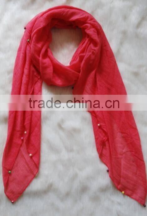 Hot Selling Self-made Plain Hijab Shawl Women Colorful Pearl Scarf