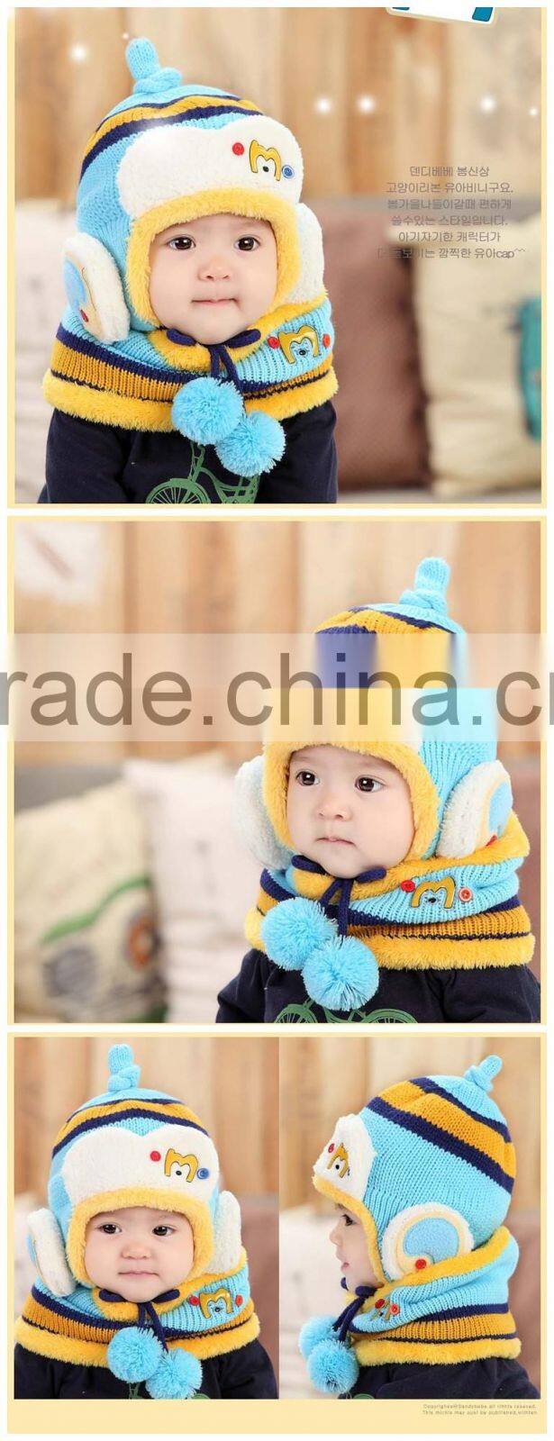 Wholesale Fashion Korea Striped Knitting Baby Winter Hat Scarf Set Beanie