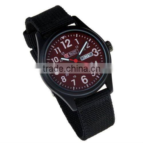 Men's Military Red Dial Black Fabric Strap Date Sport Army Watch MR054