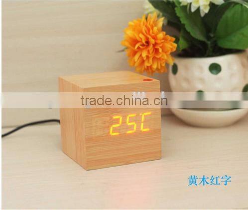 Cube wooden LED Alarm Clock despertador Temperature Solids Voice Control LED display electronic desktop Digital clocks Calendar