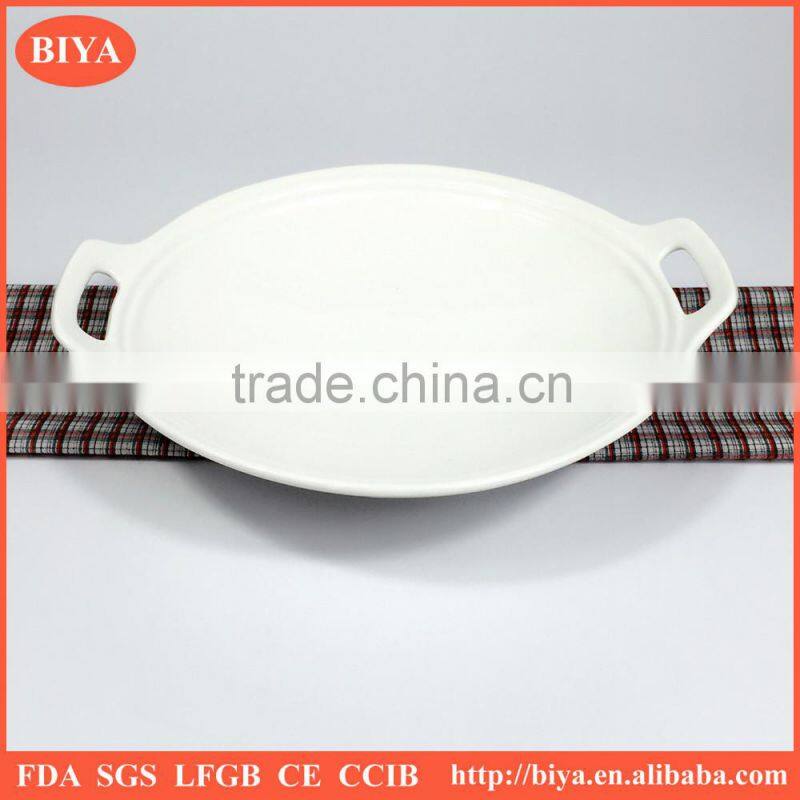 ceramic pan good sales porcelain round shape large soup bowl with handles, ceramic big size soup bowl tableware kitchen