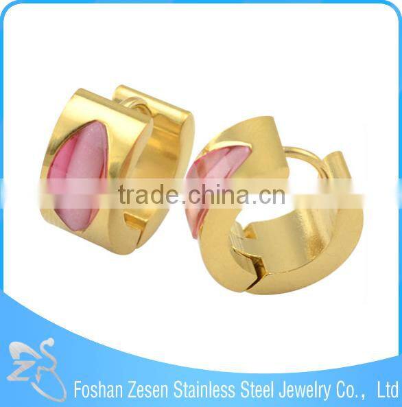 Wholesale gemstone carving earrings, ruby gold plated earrings, wholesale piercing jewelry