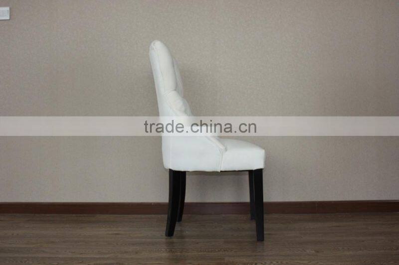 Exquisite wood frame white buttoned tufted Upholstery dining chair