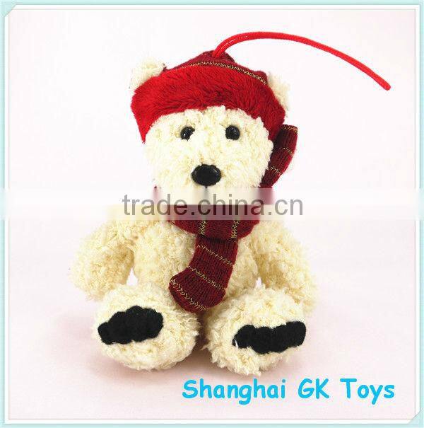 10cm Long Plush Teddy Bear Keychain with Hat & Scarf