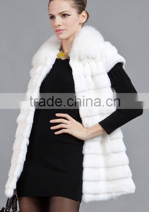 rex14057 new style fashion women rabbit fur vest white