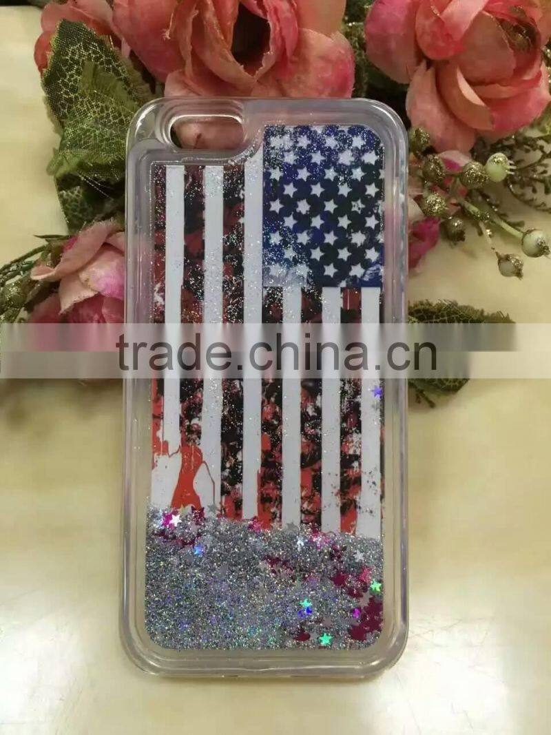 USA UK Flag Liquid Glitter Stars Bling Moving Latest Design TPU Case Cover For iPhone & Samsung