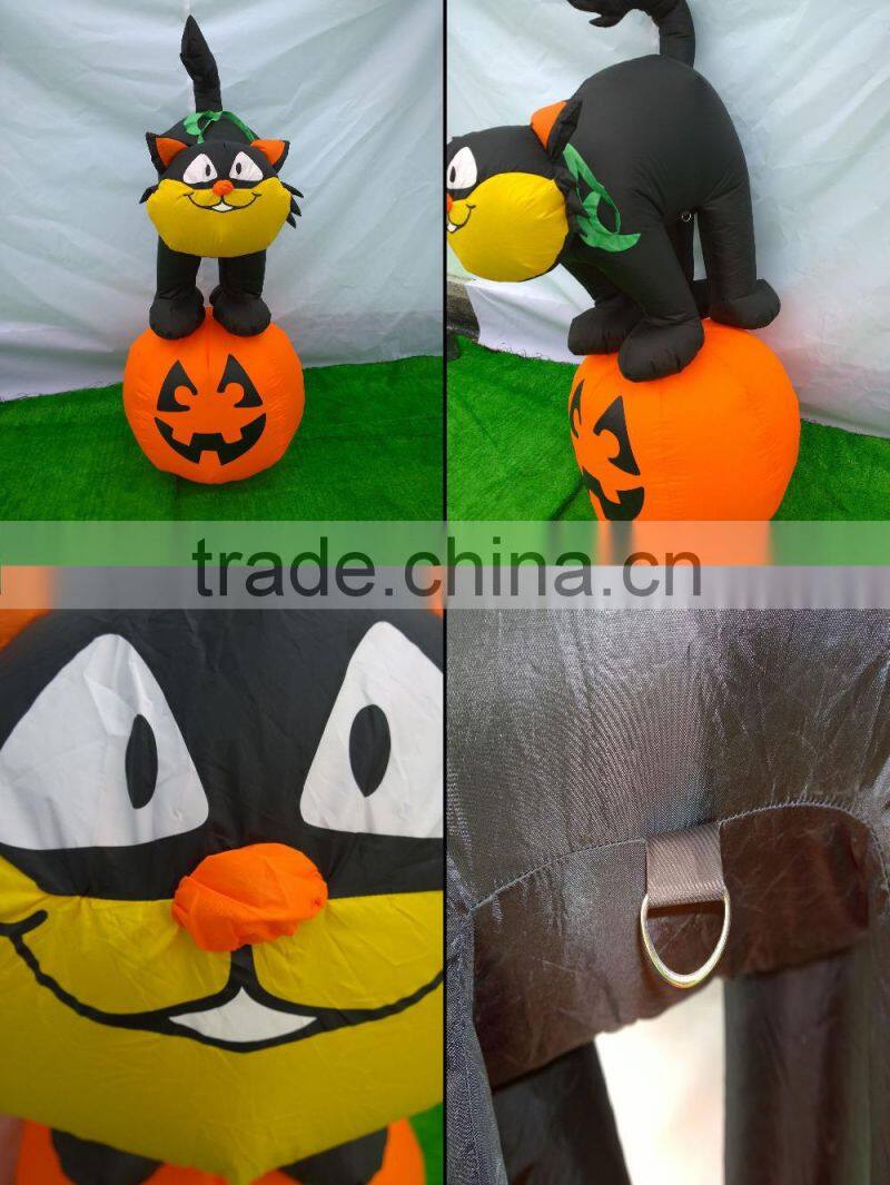 FREE SHIPPING HALLOWEEN BLACK CAT W/PUMPKIN INFLATABLE LIGHTS UP AIRBLOWN TALL