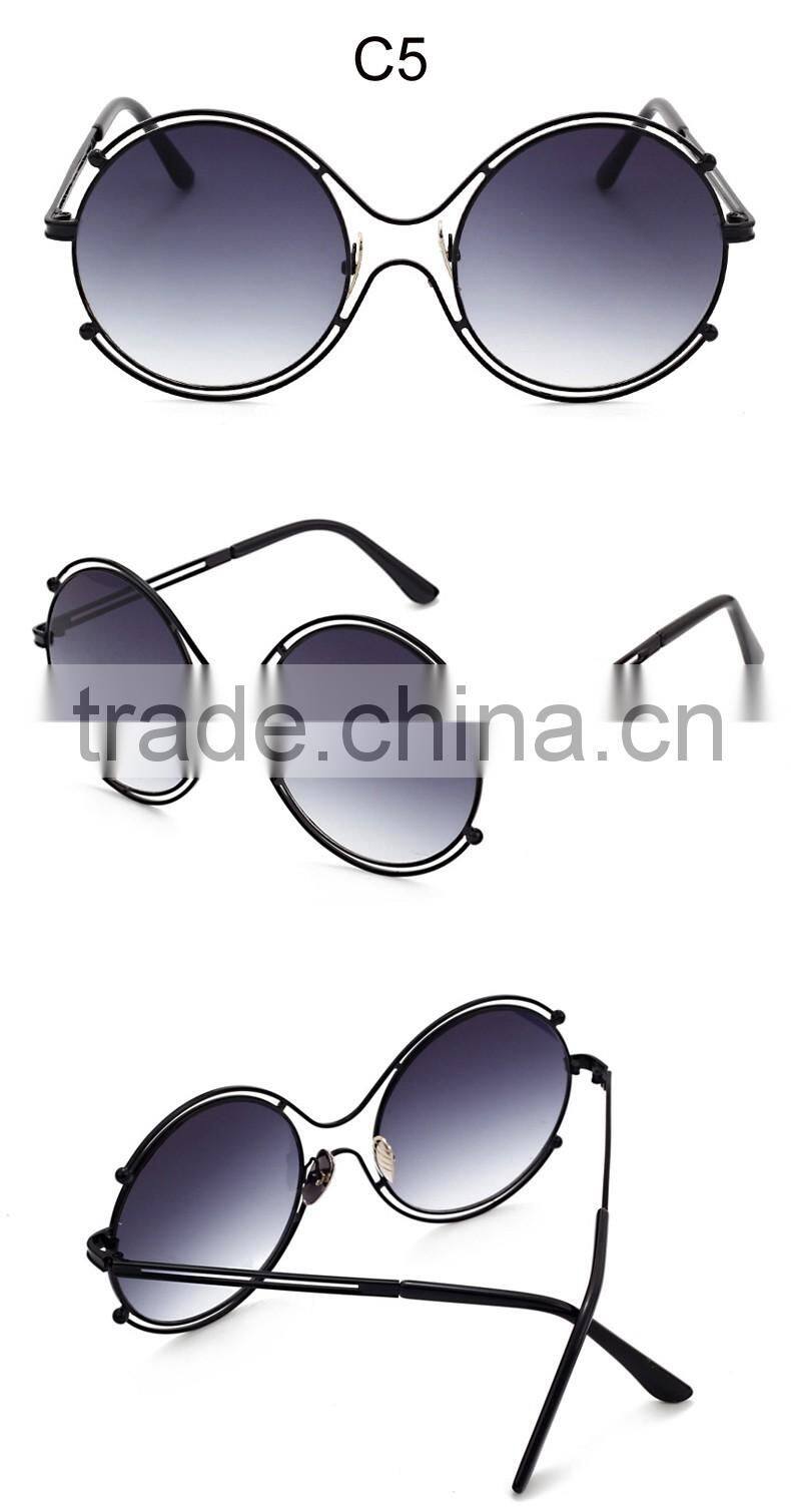 2016 Designer sunglasses Classic Metal Big Frame Round Shades Vintage Ladies Brand Sun glasses CC5011