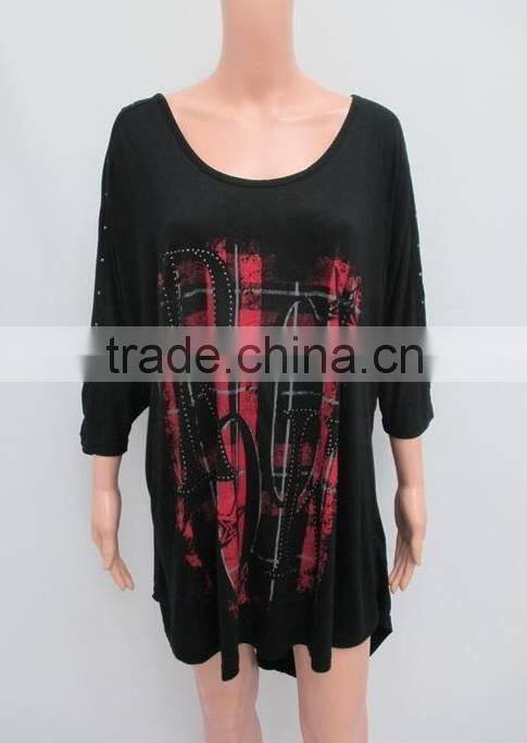 Women plus bat-wing high-low printed top