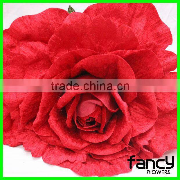 cheap single fabric red velvet rose flowers for wedding decoration