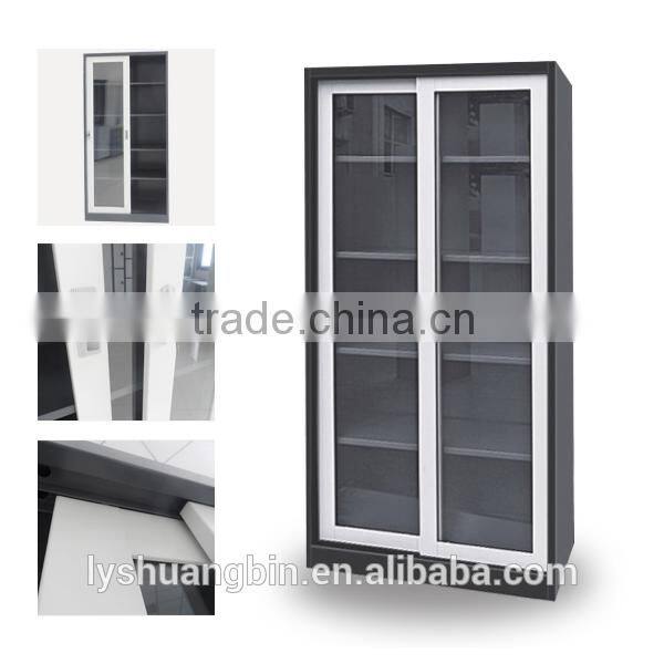 glass door steel book cabinet/sliding door metal book cabinet /full high office storage book cabinet