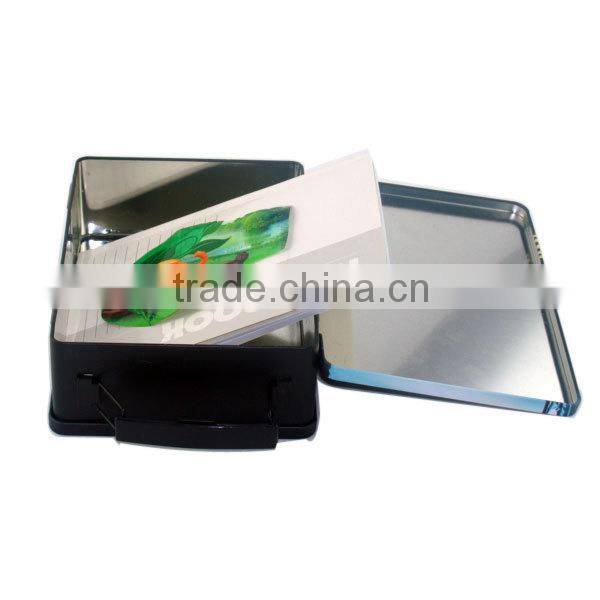 Rectangular lunch tin box with handles
