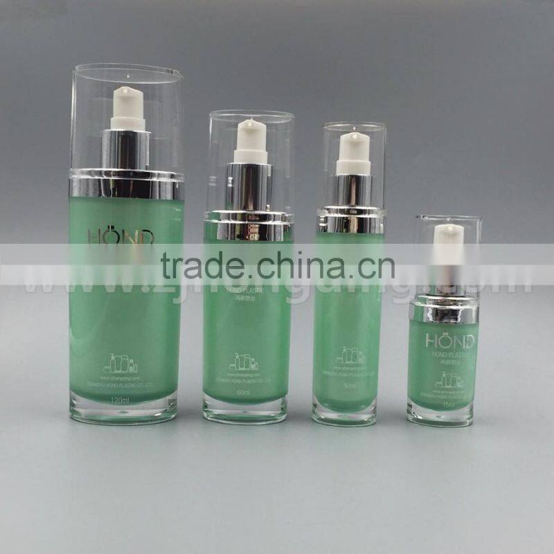 Lucury any color blue green heart shape 30ml acrylic bottle wholesale for body lotion cream,pet cosemtic bottle,plastic bottle