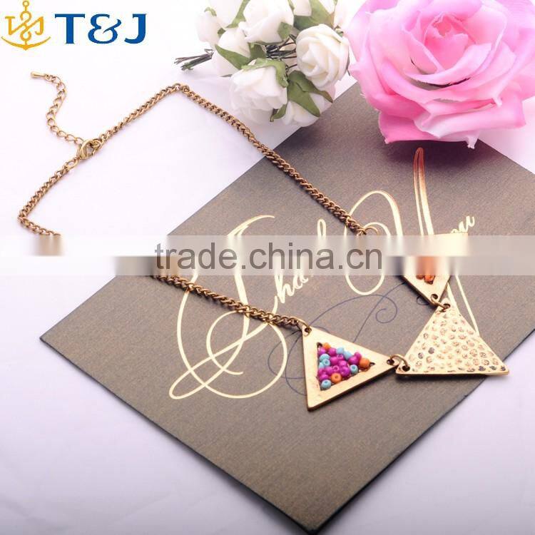 <<<2016 Hot alloy fashion Bohemian style geometrical Triangle beaded Necklace Jewelry for women/