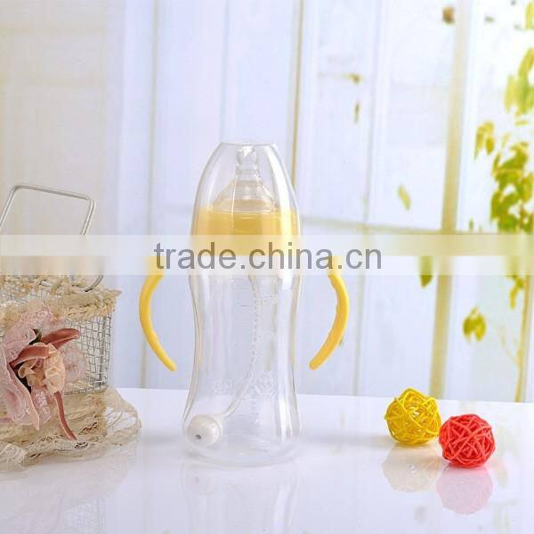 270ml wide mouth PP baby feeding bottles with handle with Straw