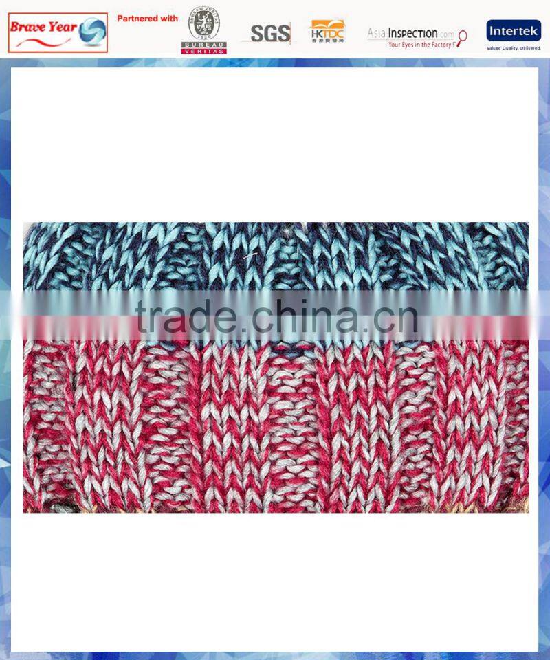 100% acrylic bright space dye stripe pom beanie/knit pom beanie/striped knit beanie with pom pom