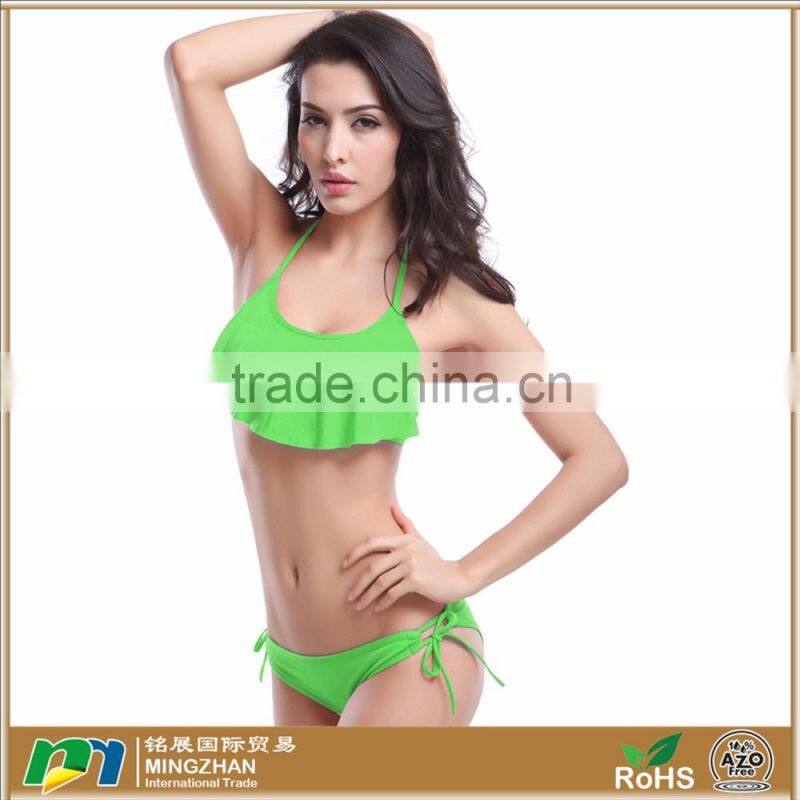 Women's Sexy Halter Ruffles Top Strings Bottom Bikini Sets Swimsuits