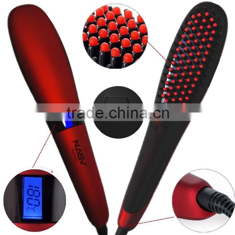 2016 New arrive ionic hair straightener brush with ceramic coating NASV hair straightening brush electric LCD hair straightening