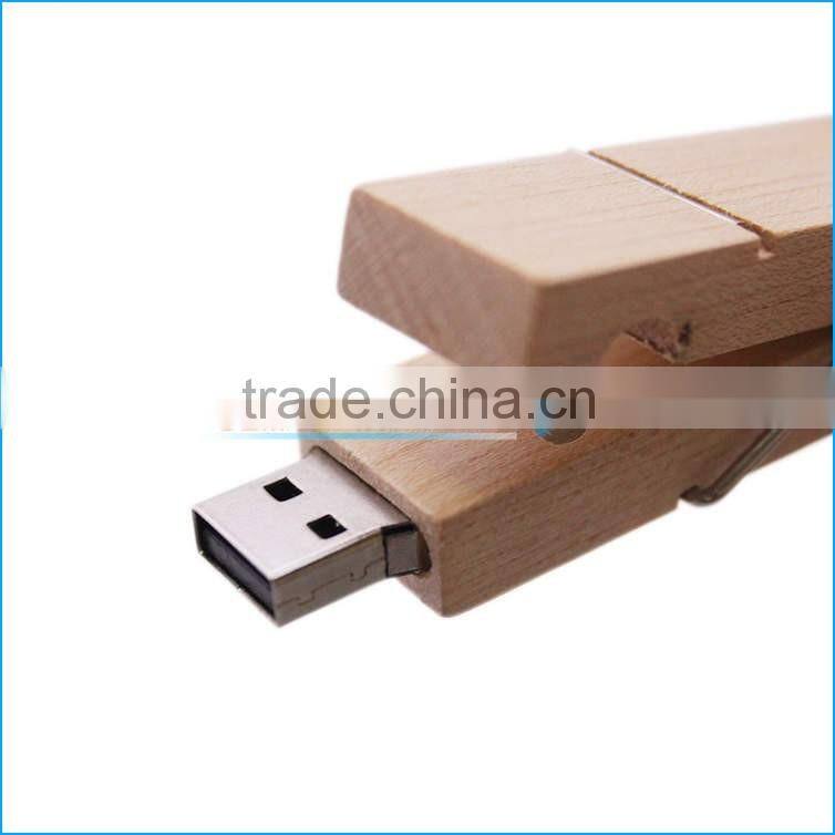 Custom engraving logo wood usb flash drive wooden clip USB key thumb drive 2.0 bulk 4GB/16GB/32GB/64GB/128GB