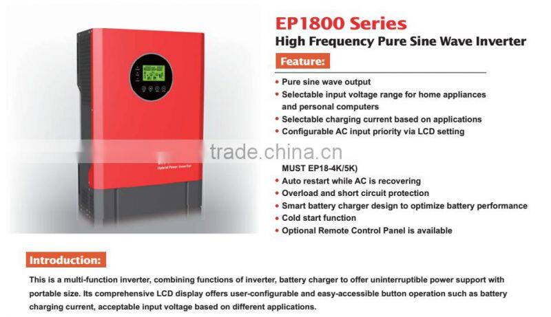 < Must Solar> NEW Arrive ! ! EP1800 series 4kva/5kva pure sine wave dc ac grid hybrid solar power ups inverter 230v
