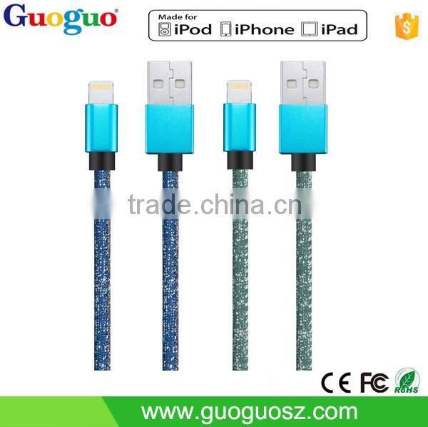 Factory price 8 pin PU Leather MFi Certified USB Data Cable