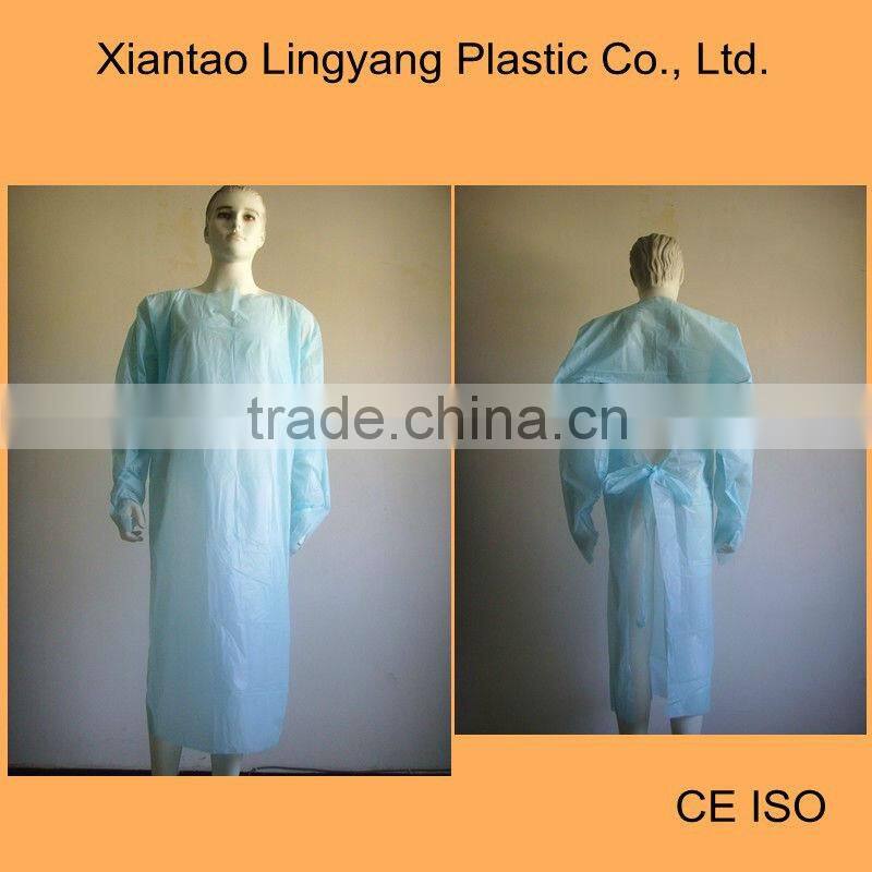 Blue disposable aprons with sleeves plastic cpe gown