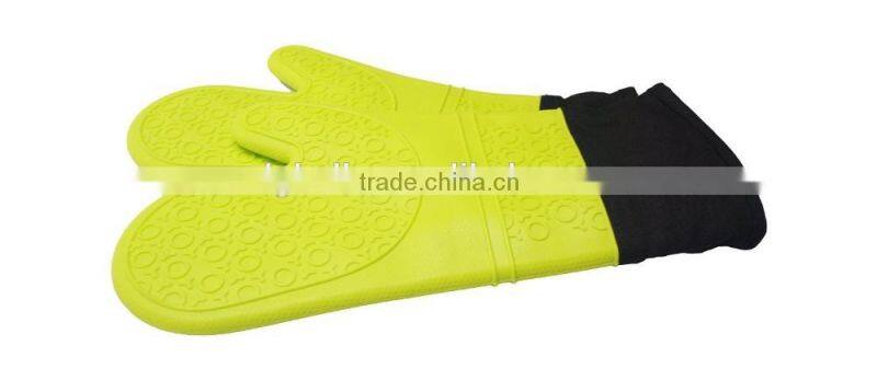 Green Silicone Oven Mitts Quilted Liner Extra Long Design Set of 2 Gloves