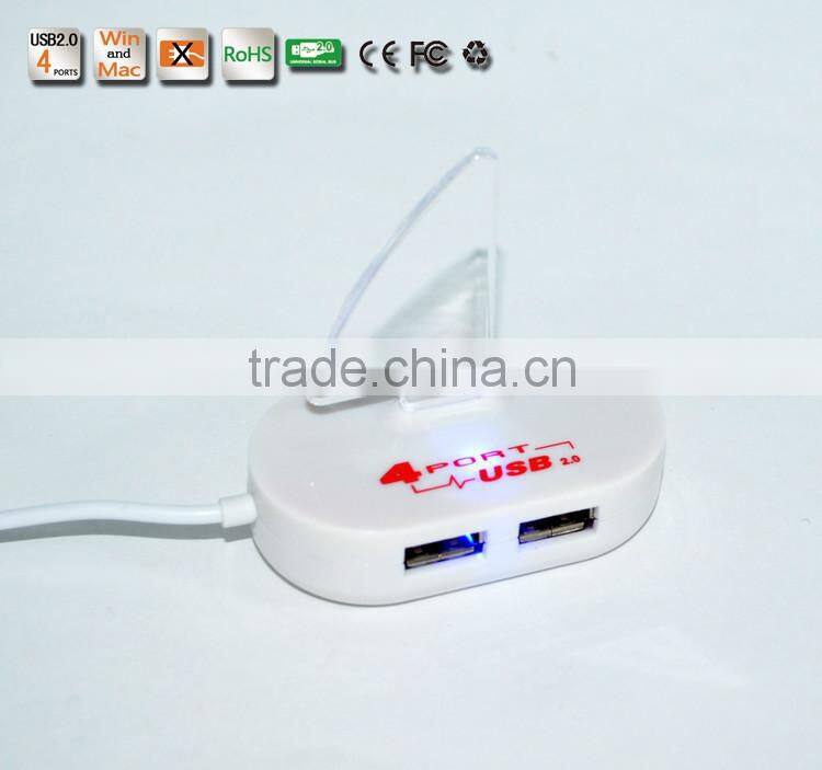 High quality Blue led Mini 4 Port HUB High Speed USB 2.0 Splitter Adapter Hub with Cable For Macbook PC Laptop