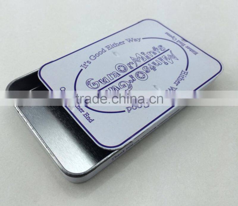dongguan professional oem metal empty sliding tin box, tin gum box