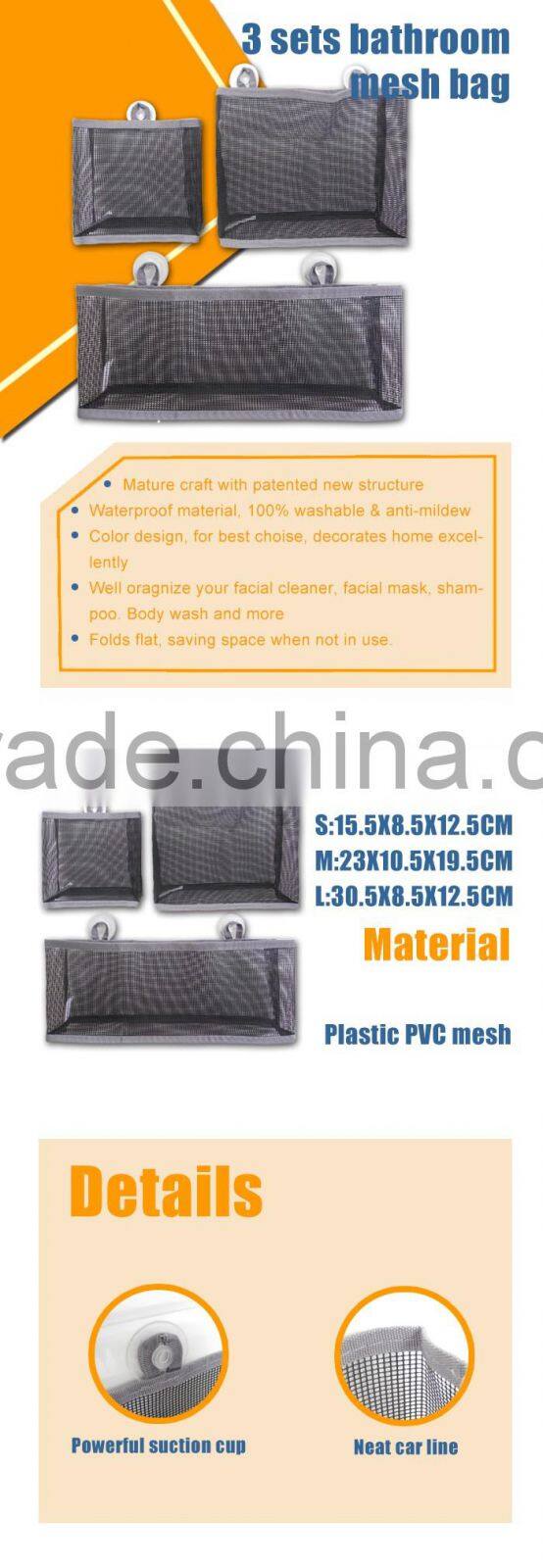 Hanging 3 Sets Bathroom Mesh Basket Bag With Suction Cups