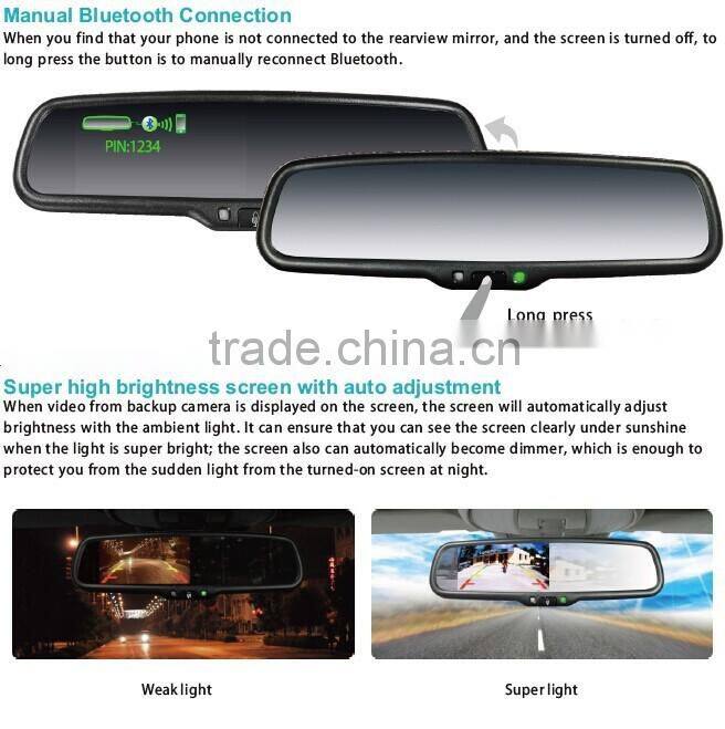 4.3 inch bluetooth rearview mirror monitor with wireless backup camera display