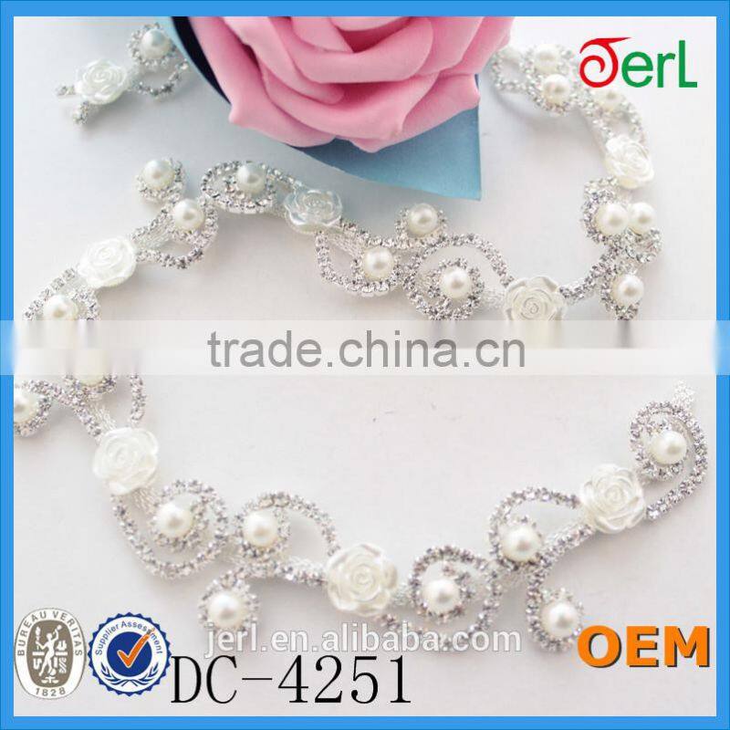 New Style Clear Rhinestone Cream Pearl Silver Tone Chain Costume Embellishment Trims/Accessories