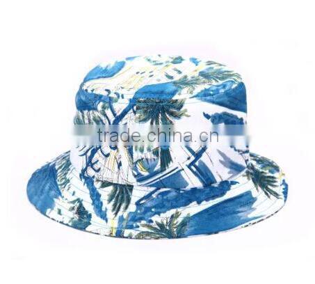 Bucket Hat Blue Tropical Floral Hawaii Tie Dye Paint Hat Fishing Sun Cap Goldtop