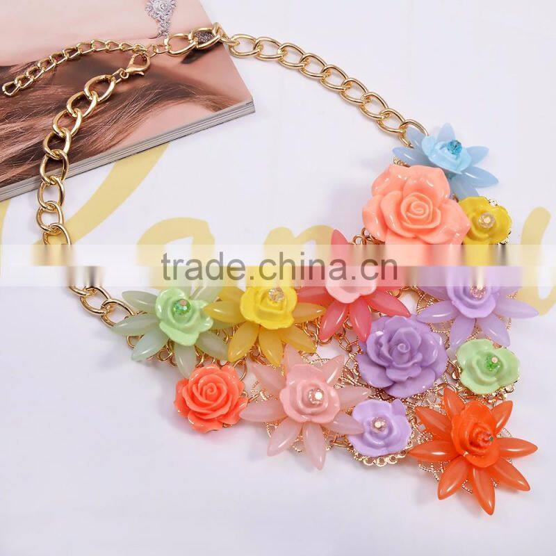 Factory directly wholesale luxury resin beads statement choker large flower statement necklace
