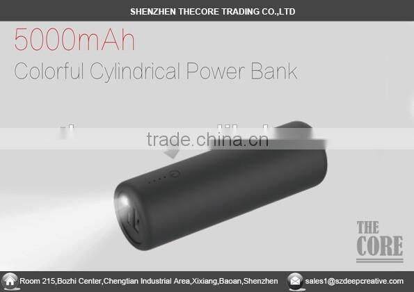 PB-7 5000Mah colorful cylindrial power bank with LED flashlight, round tube power bank with torch