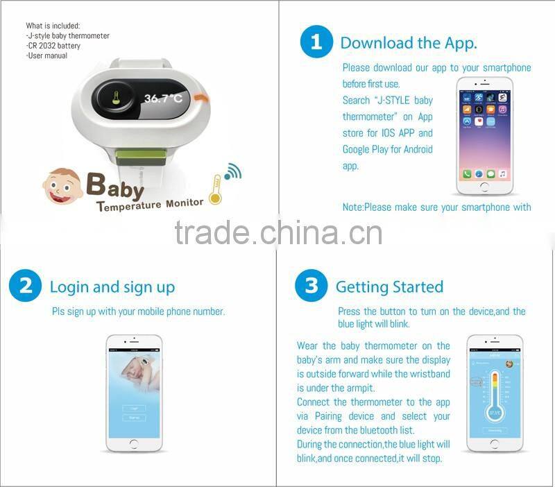J-style bluetooth Digital Baby Thermometer monitor 24 hours measurement