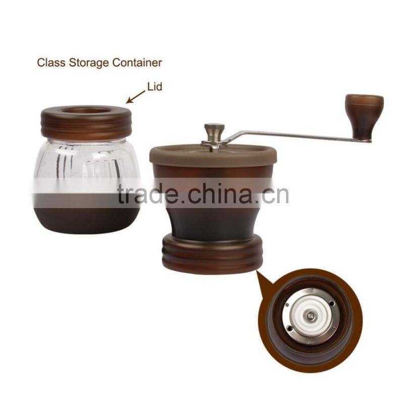 Mini Hand-Crank Coffee Bean Grinder Manual Coffee Grinding Mill 120g With Brush & Lid - Brown